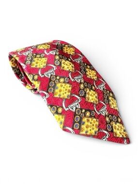 Celine Red & Gold Horse Bit 100% Silk Men’s Neck Tie